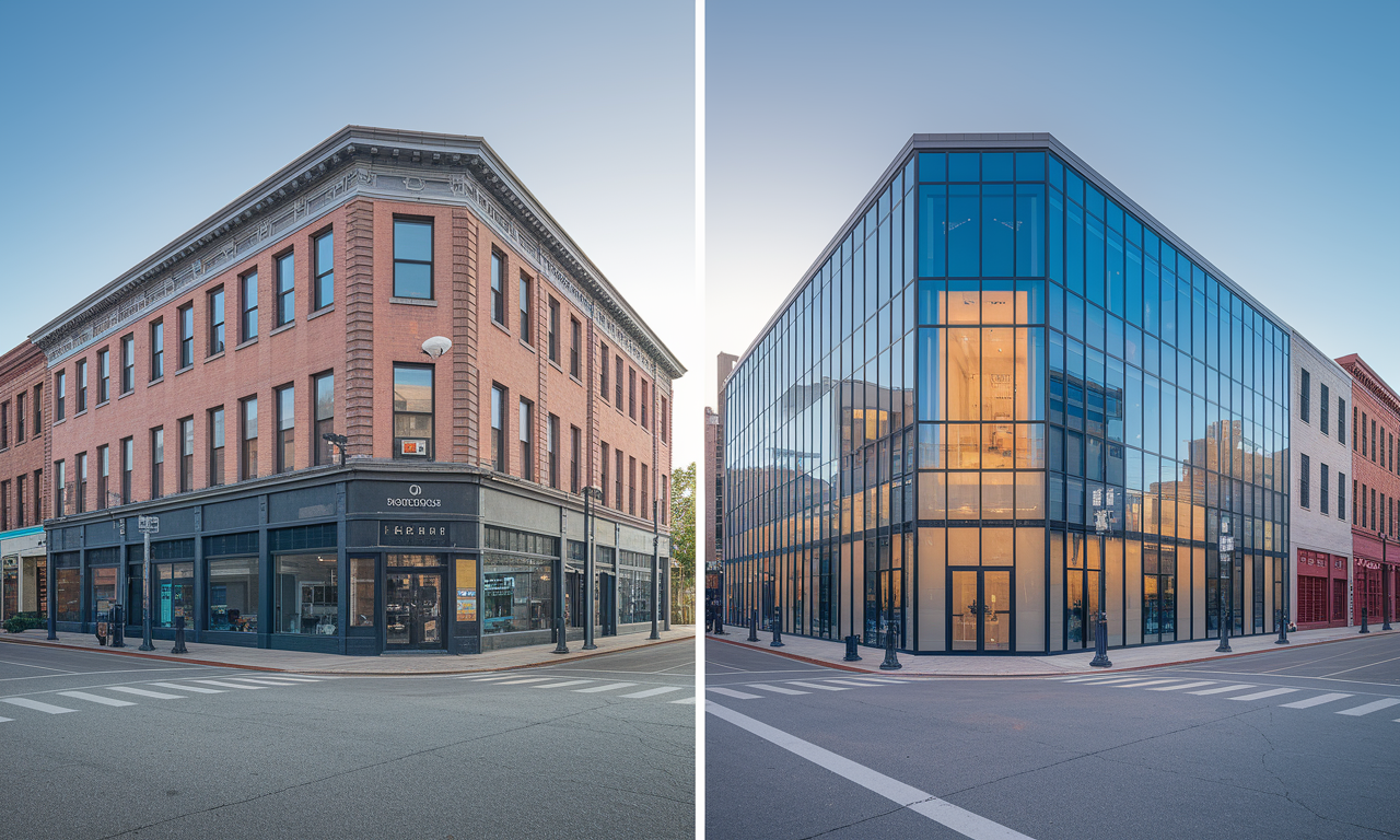 Before and after photography comparison of neighborhood gentrification