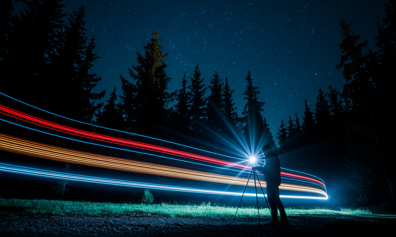 Light painting photography in complete darkness with long exposure