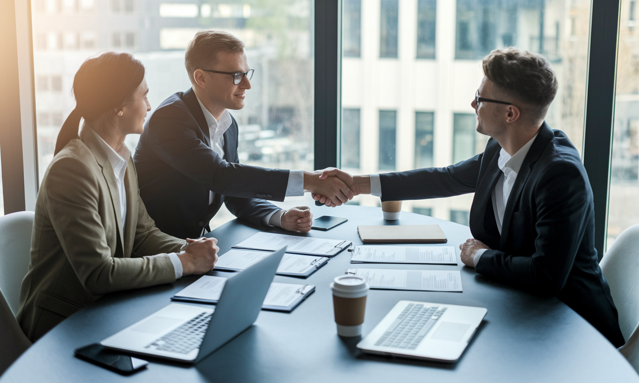 Business professionals negotiating payment terms in a modern office setting