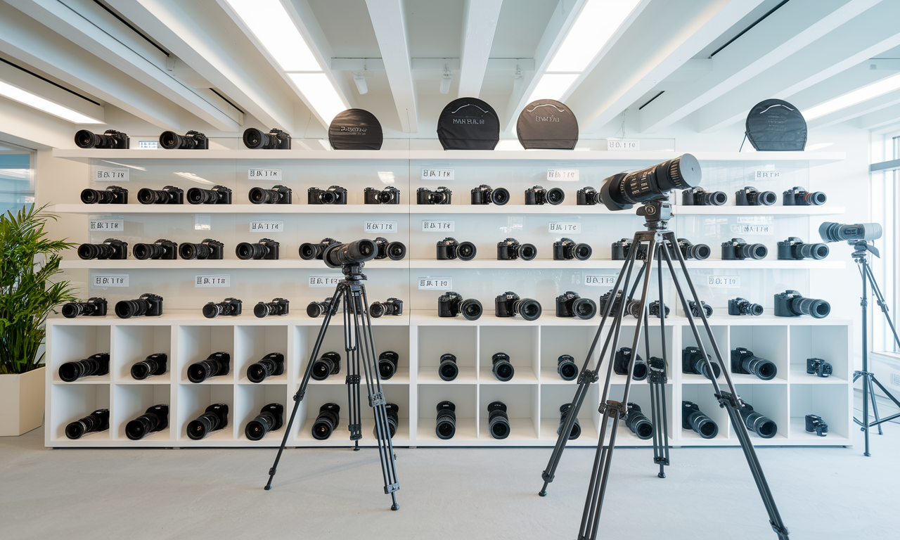 Photography equipment rental business setup with cameras and lenses
